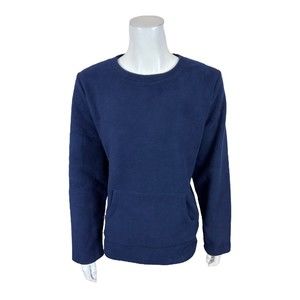 Denim & Co. Fleece Round Neck Shirttail Hem w/ Kangaroo Pocket Navy X-Small Size